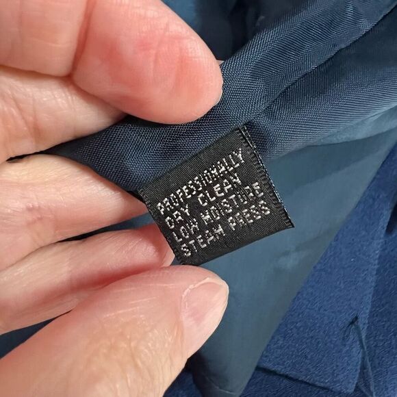 Vtg Linda Allard Ellen Tracy Blue Black Detail 100% Wool Long Coat Sz 10 Women’s - Picture 9 of 9